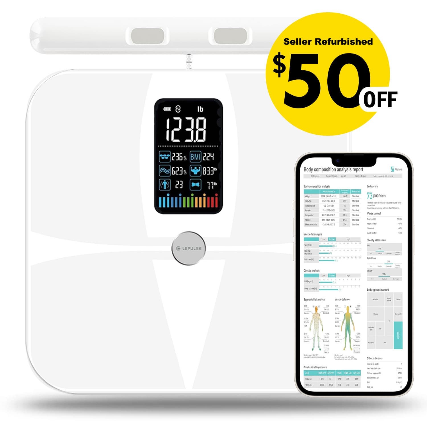 White 8 Electrode Full Body Sensor Body Composition Monitor Scale Weight BMI