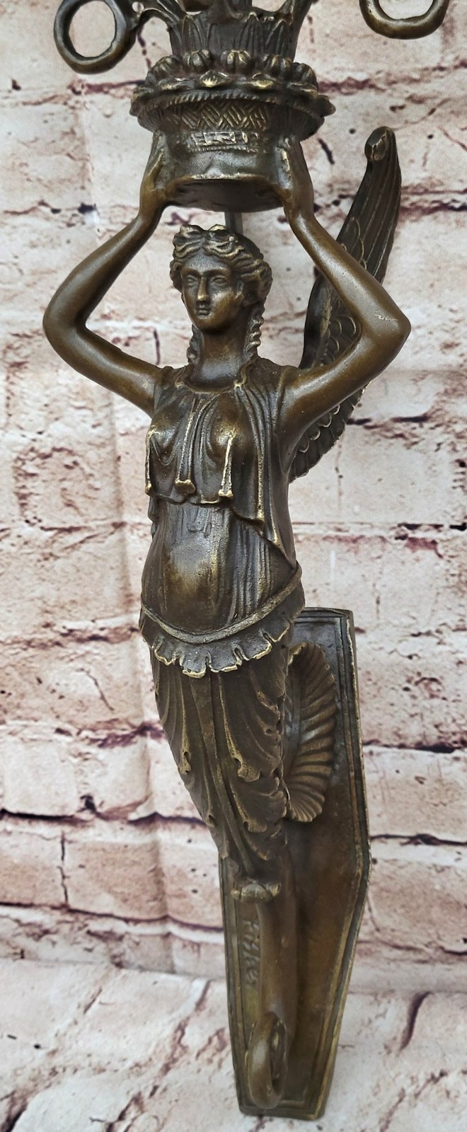 Wall Mounted Hanging Figural Female Bronze Metal Candle Holder Candelabra Sconce