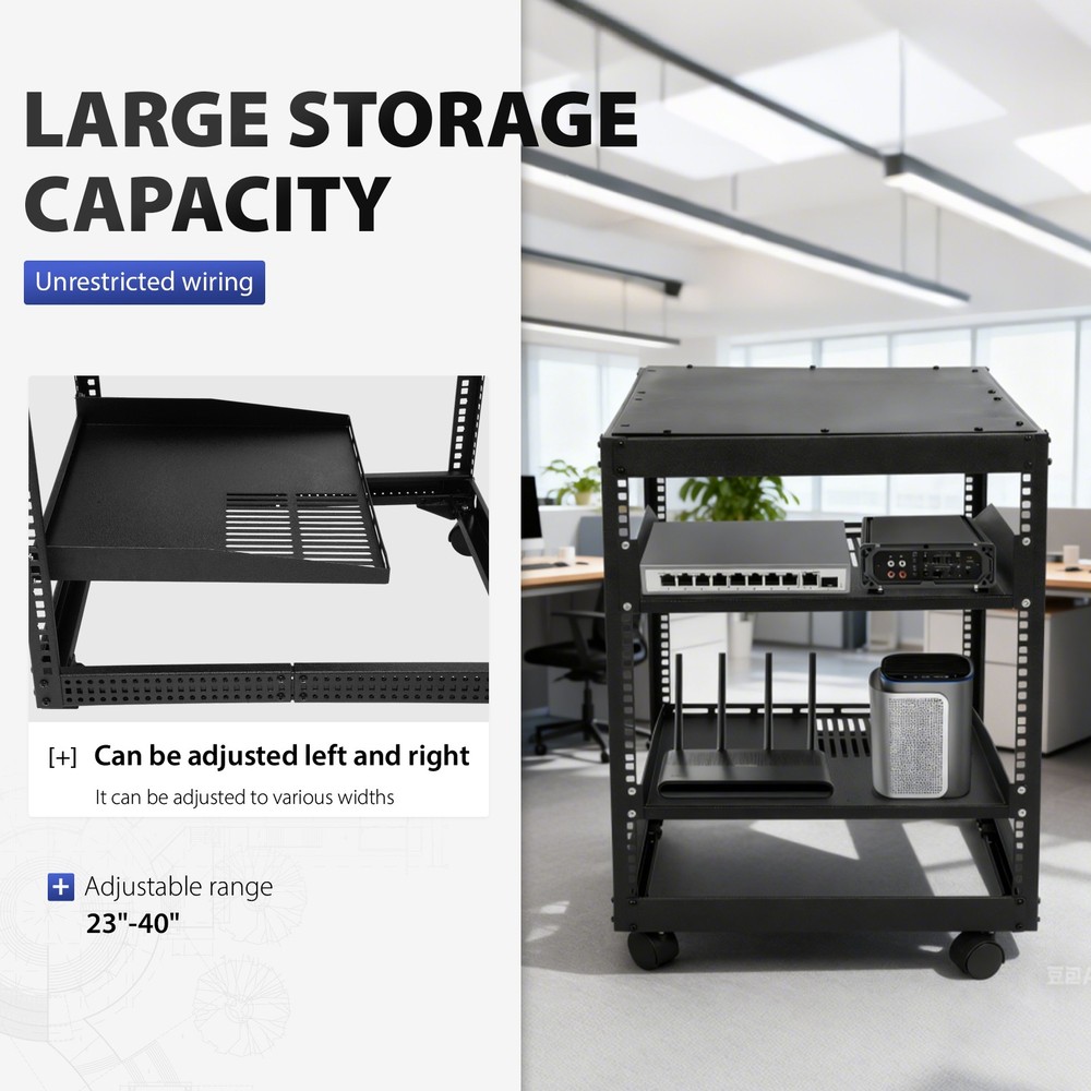 New 12U 4 Post Open Frame Server Rack Network Enclosure 23''-40'' Adjustable