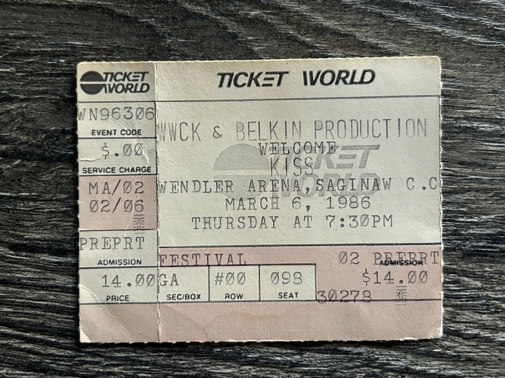 KISS TICKET STUB Saginaw Michigan March 6 1986 Asylum Concert Tour Vintage Kiss