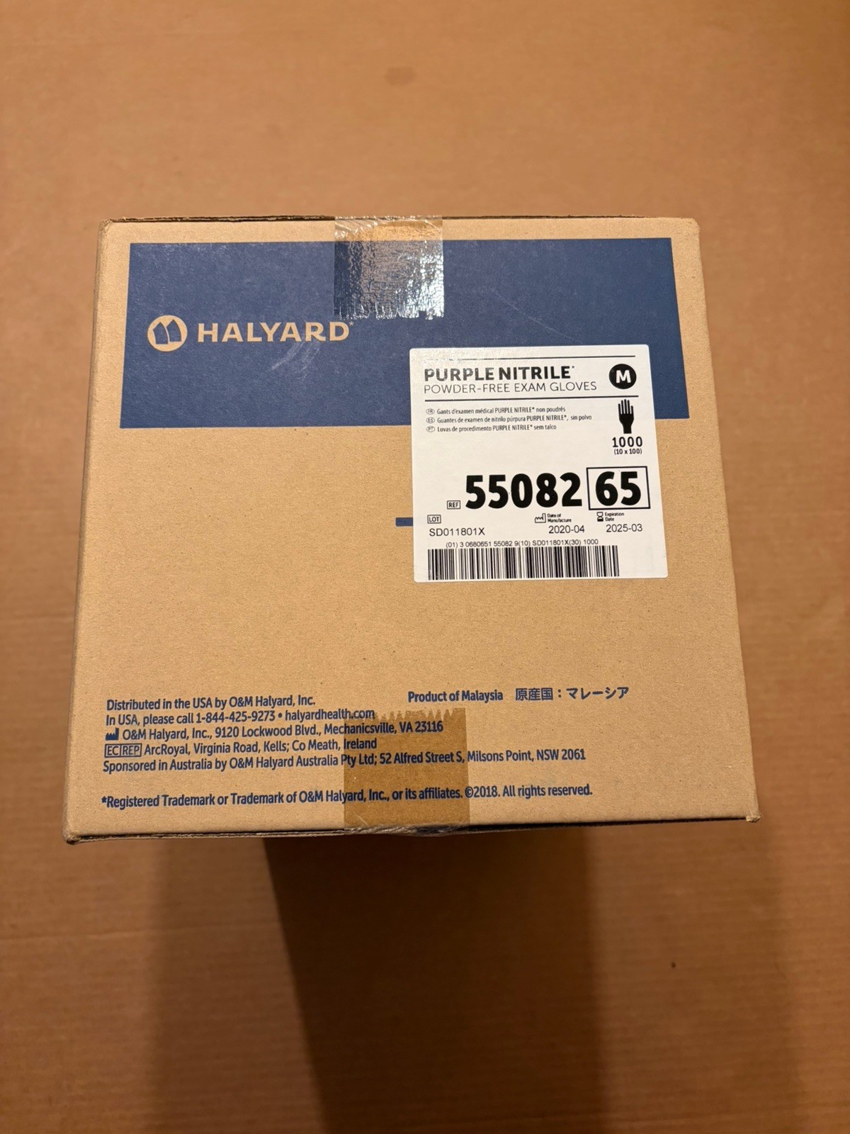 HALYARD PURPLE NITRILE Gloves Powder-Free 55082 10 Boxes (1000ct) Sz M Exp 3/25