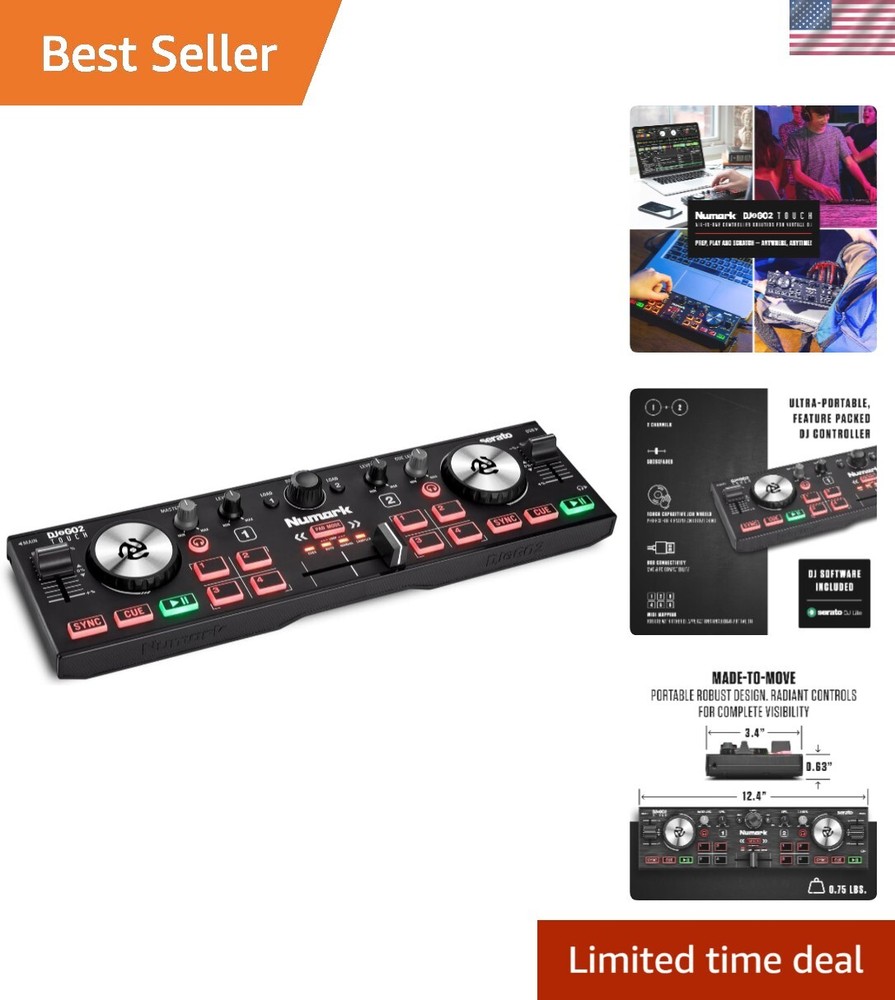 DJ2GO2 Touch: Compact USB DJ Controller with Built-in Audio Interface & Effects