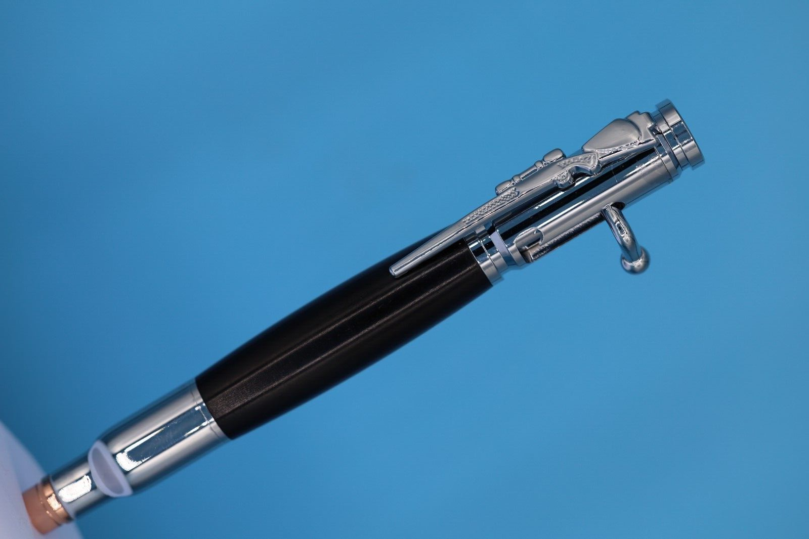 Bolt Action Pen in Popular Chrome Finish Trim with Blackwood and 30 Caliber Tip