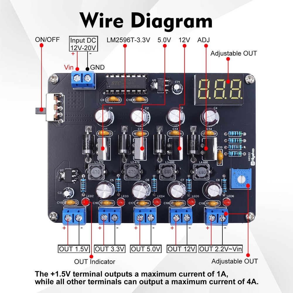 LM2596 Adjustable Power Supply Soldering Kit, DIY Electronics Learning Projec...
