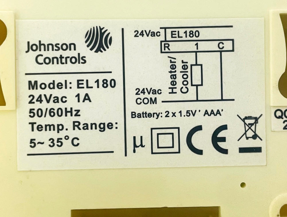 JOHNSON CONTROLS EL180 Temperature Controller