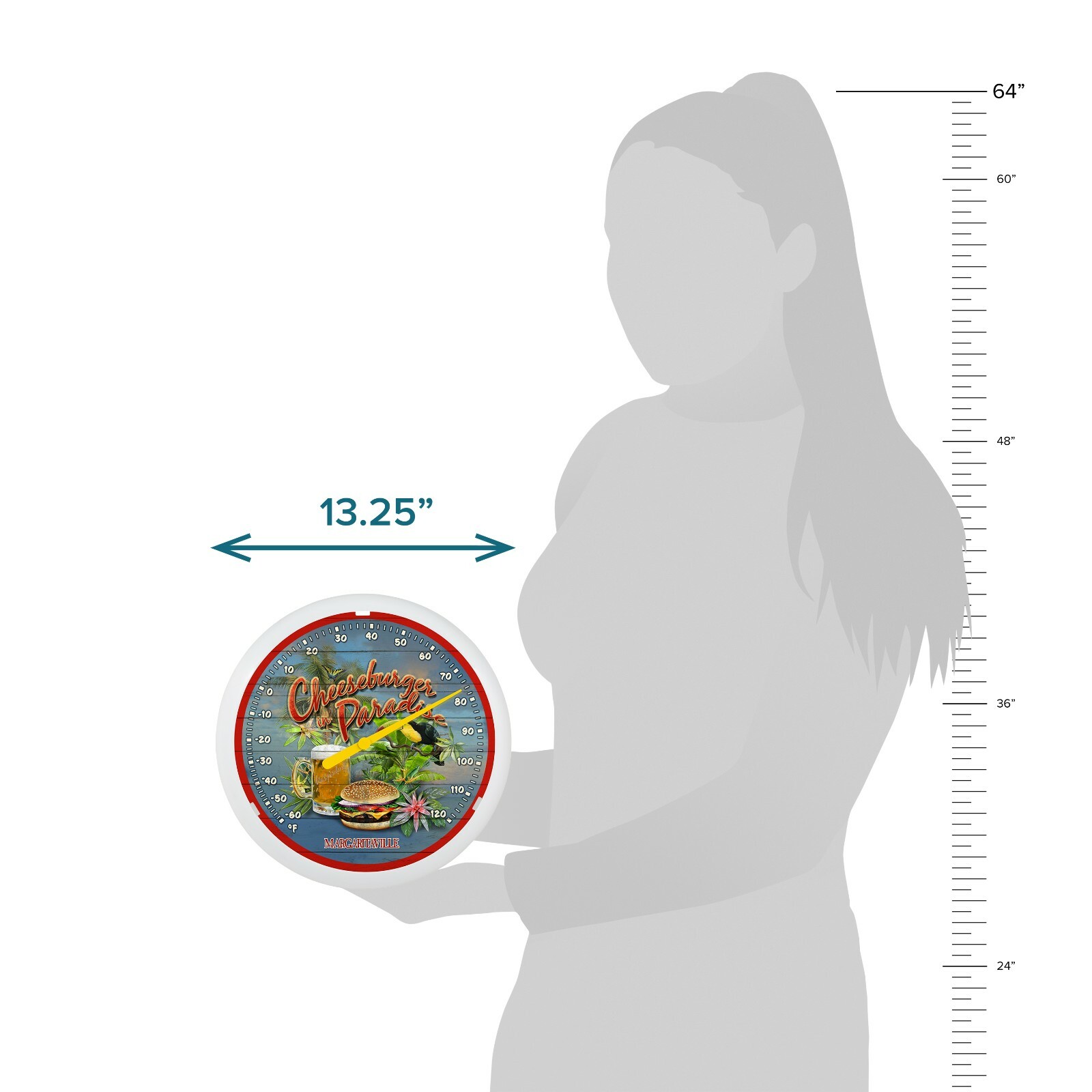 104-67667MV Margaritaville Cheeseburger 13.25" Indoor/Outdoor Dial Thermometer