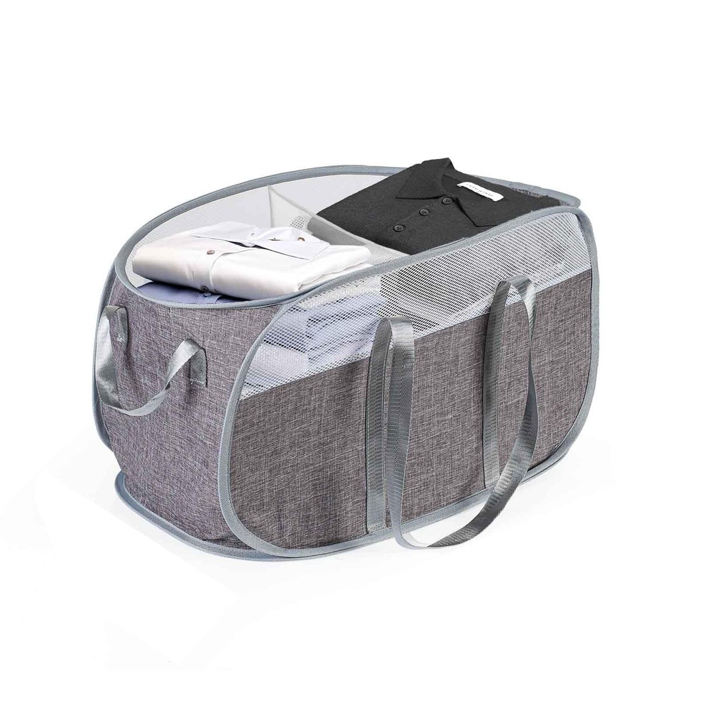 Collapsible Laundry Baskets, 2 Compartment Pop Up Mesh Hamper Foldable 75L La...