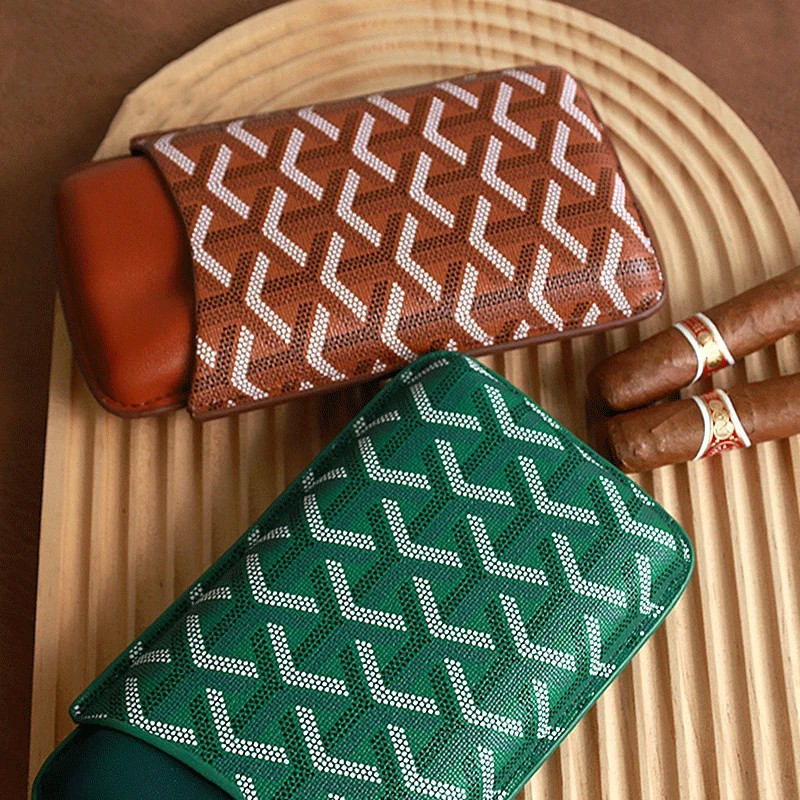 Leather Cigar Holder Case Humidor 3 Cigars Cedar Wood Green