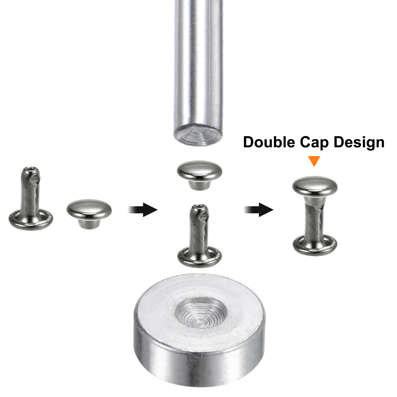 200 Sets Leather Rivets 9mm x 8mm Metal with 3 Setter Tools Gunmetal