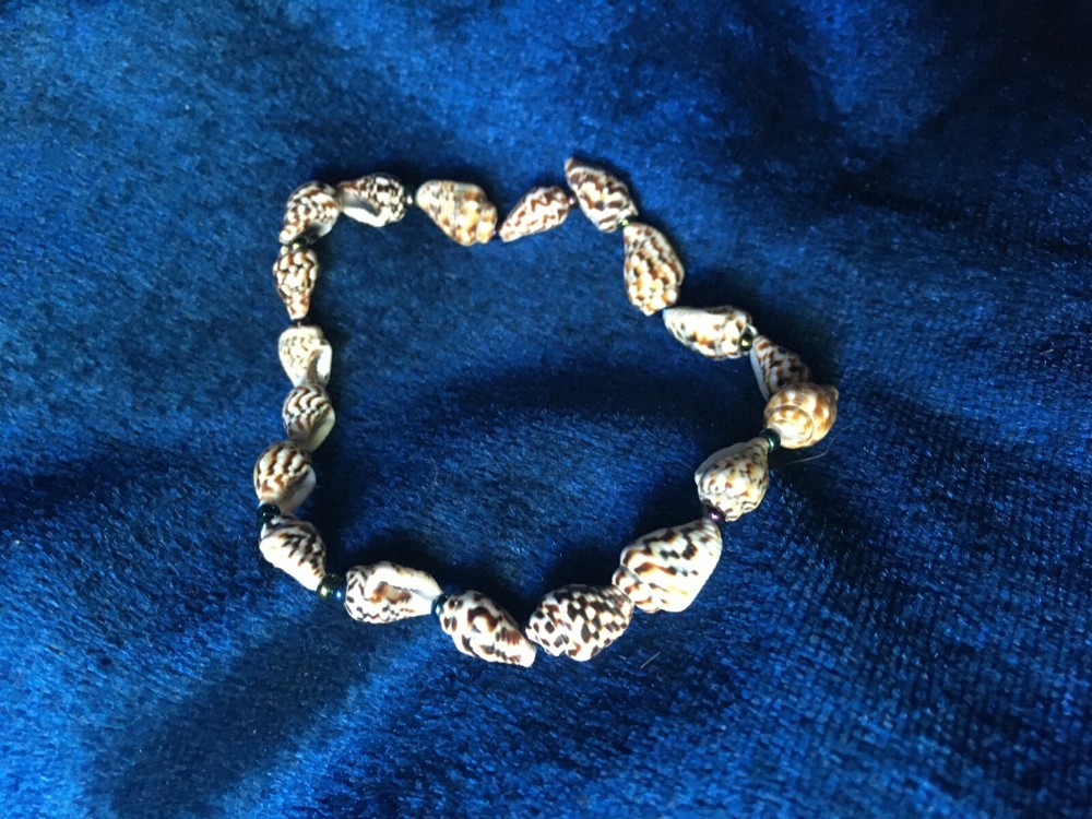 Unsigned Designer Handcrafted Artisan Tiny Seashell & Seed Bead Stretch Bracelet