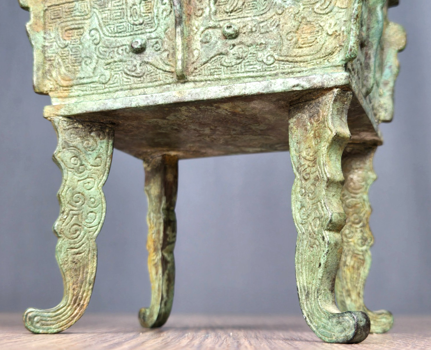 Chinese cast bronze Fang Ding Censer, dog lid, incense burner, signed