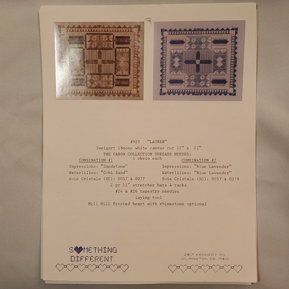 Something Different Needlpoint Pattern LAUREN #925 PATTERN ONLY vtg 1997