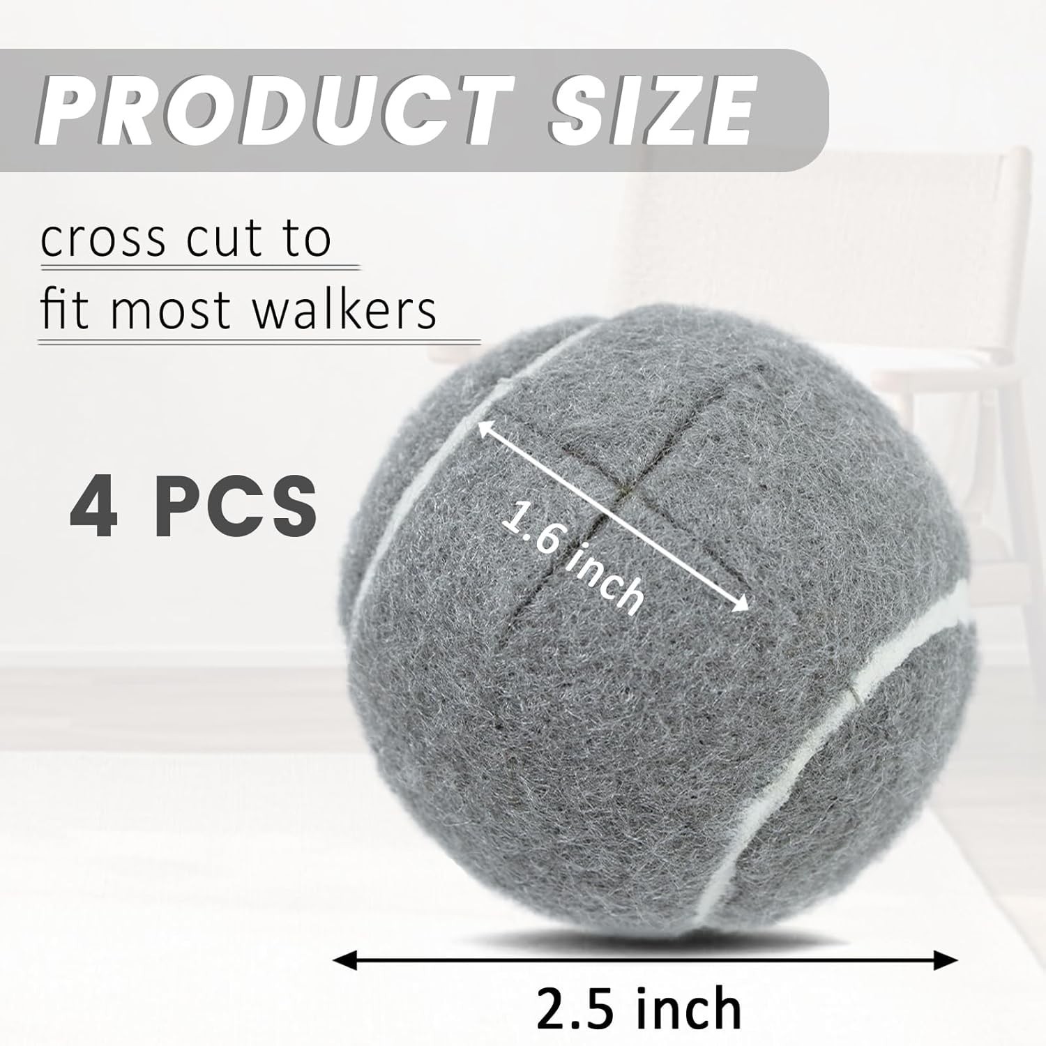 Pre-Cut Walker Tennis Balls 4PCS Gray Walker Glides Floor Protector Seniors