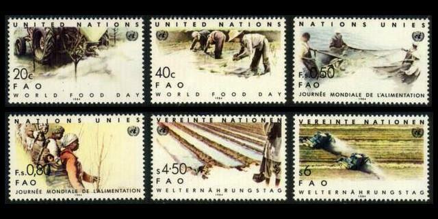 UN 419-20 + VIENNA 40-41 & GENEVA 122-3 World Food Day MNH SEE PHOTOS W-407