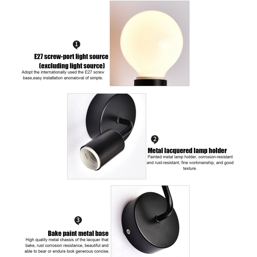 E27 Black Wall Lamp Retro Single Wall Light Fixture For Bedside Corridor US