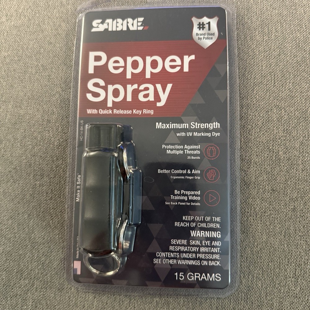 Sabre Red Pepper Spray with Quick Release Key Ring - Black