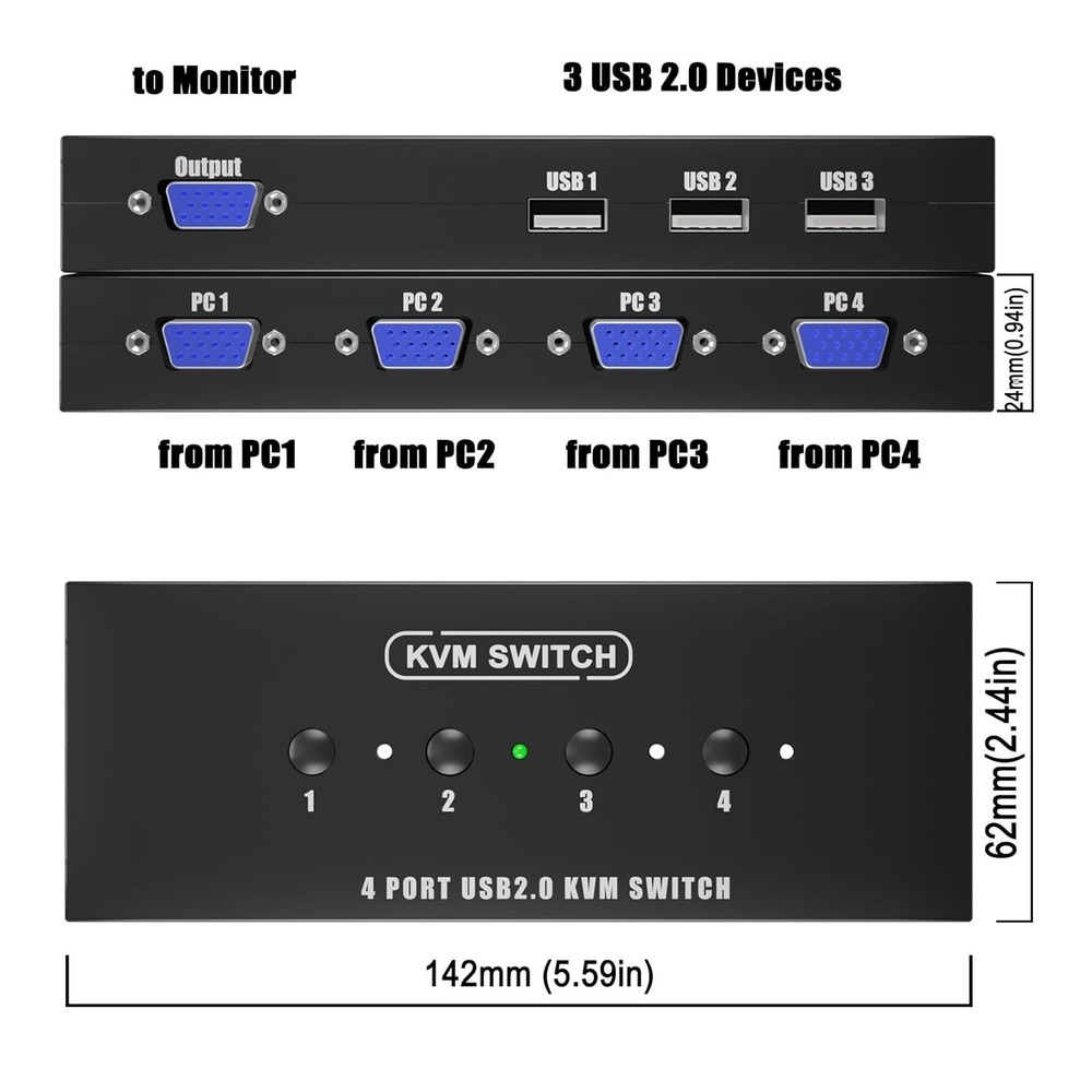 Versatile 4-Port KVM Switch with Desktop Controller for Seamless Usage
