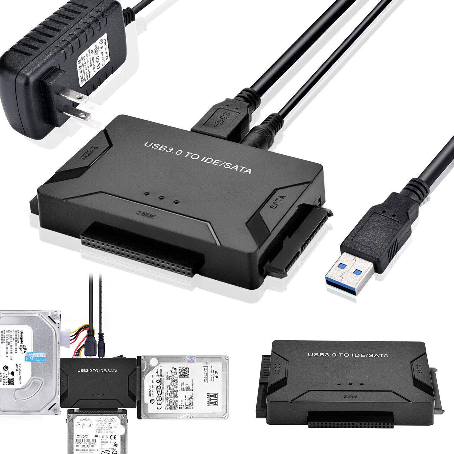 USB 3.0 to IDE & SATA Converter External Hard Drive Adapter Kit 2.5"/3.5" Cable