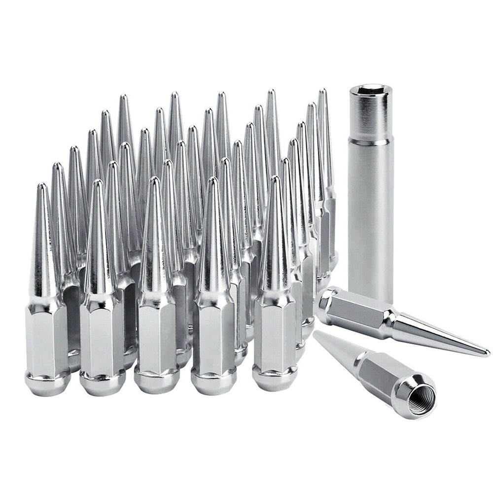 32PCS Chrome Spike Lug Nuts 9/16'' + Key Fit Dodge RAM 1500 2500 3500 F250 F350