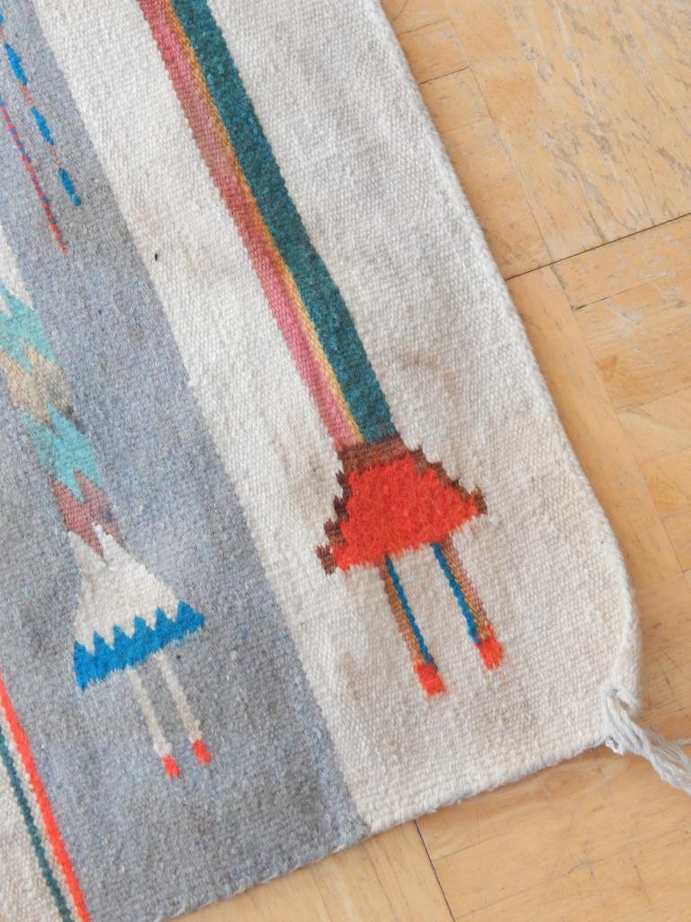 30.5 X 57" VINTAGE NAVAJO INDIAN SHIPROCK CORN YEI PICTORIAL RUG / WEAVING