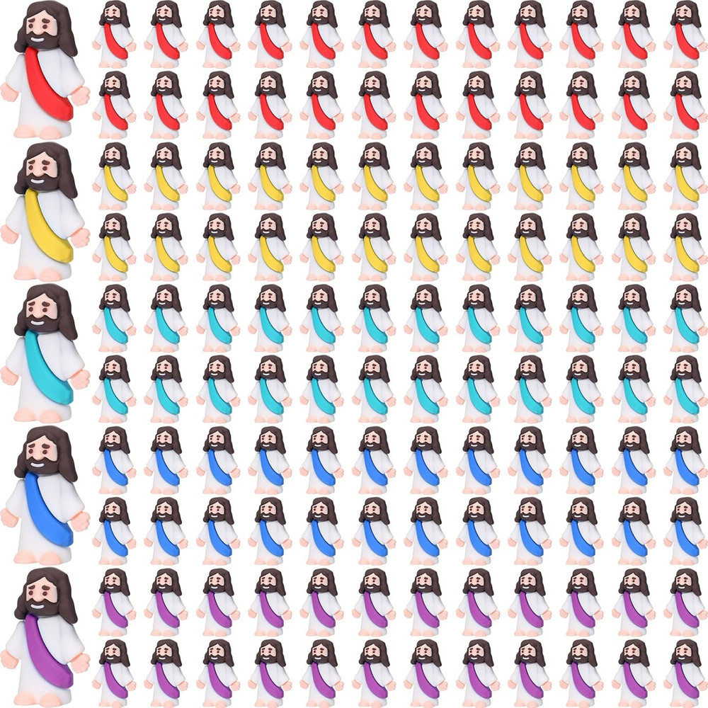 200 Pack Mini Jesus Figurines Bulk Easter Tiny Jesus Figures Pocket Rubber Toys