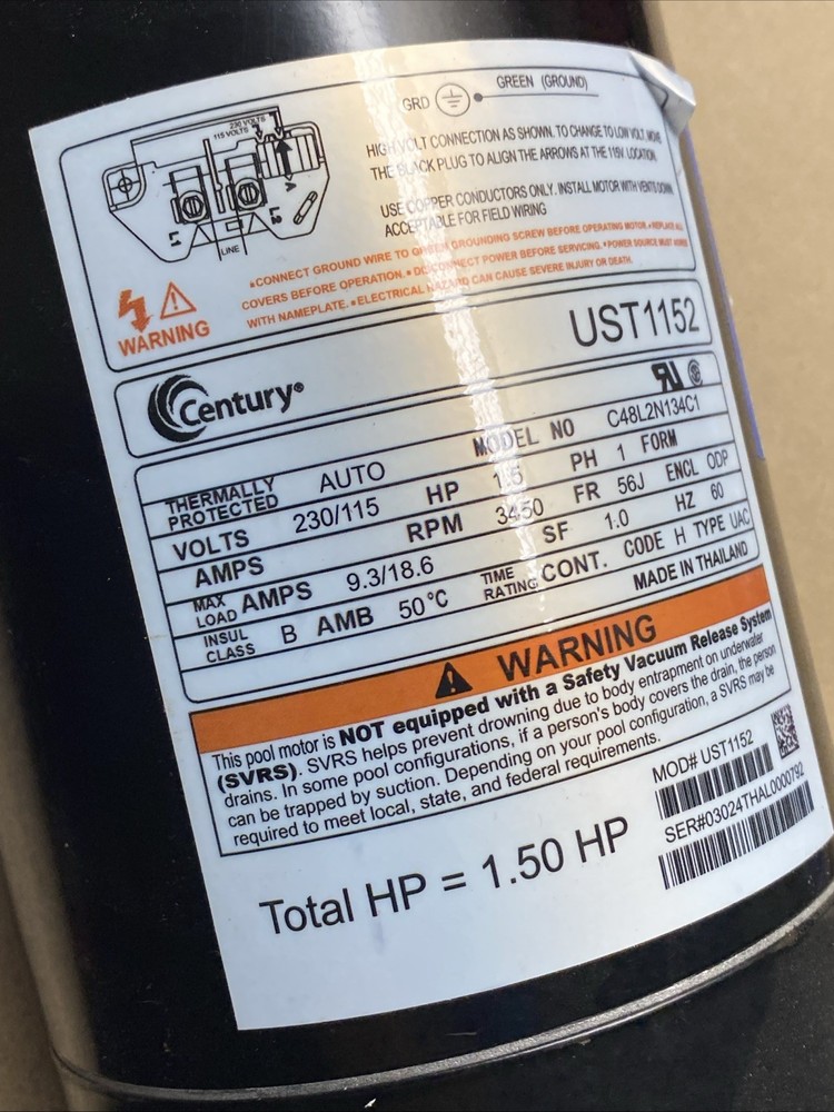 CENTURY UST1152 POOL PUMP MOTOR