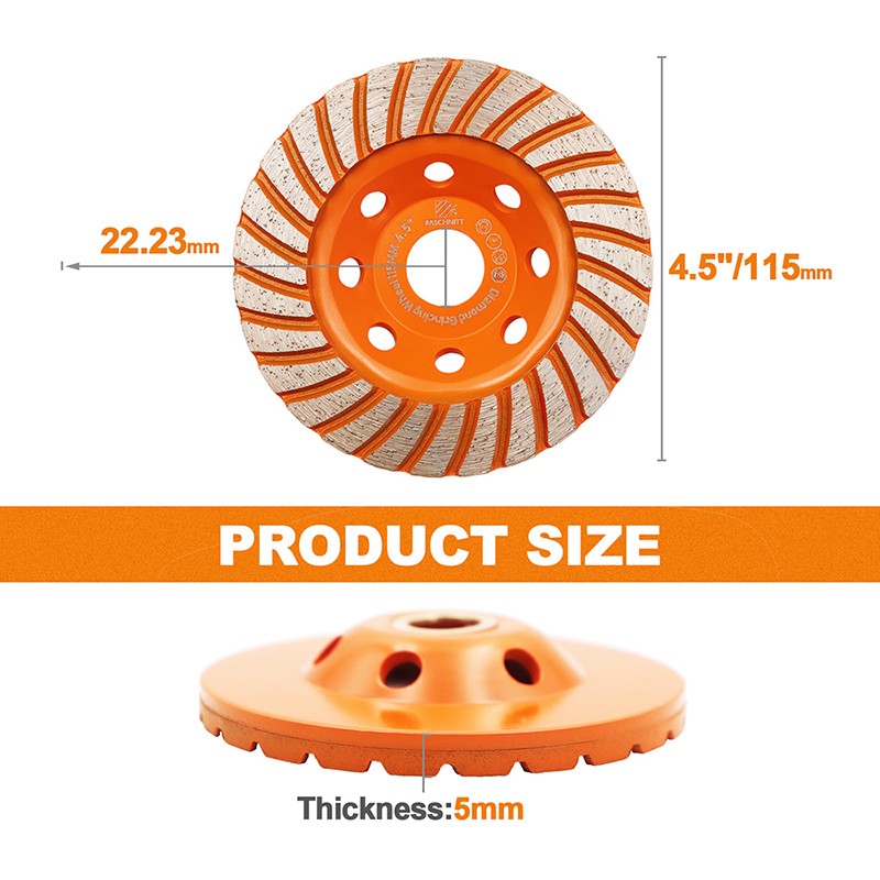 4.5'' Diamond Grinding Cup Wheel Turbo Row Polishing Disc for Concrete Masonry