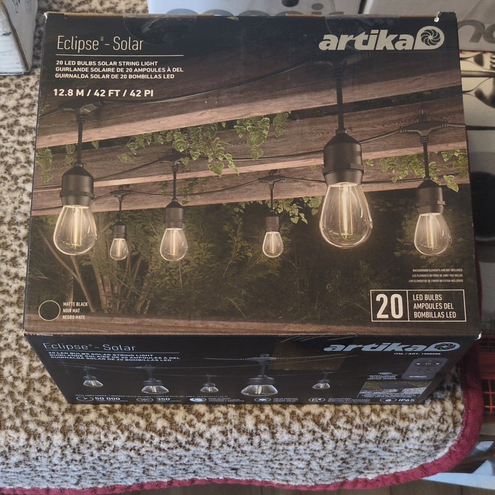 Artika Eclipse Solar LED String Light 20 Bulbs 42ft Remote IP65 Outdoor
