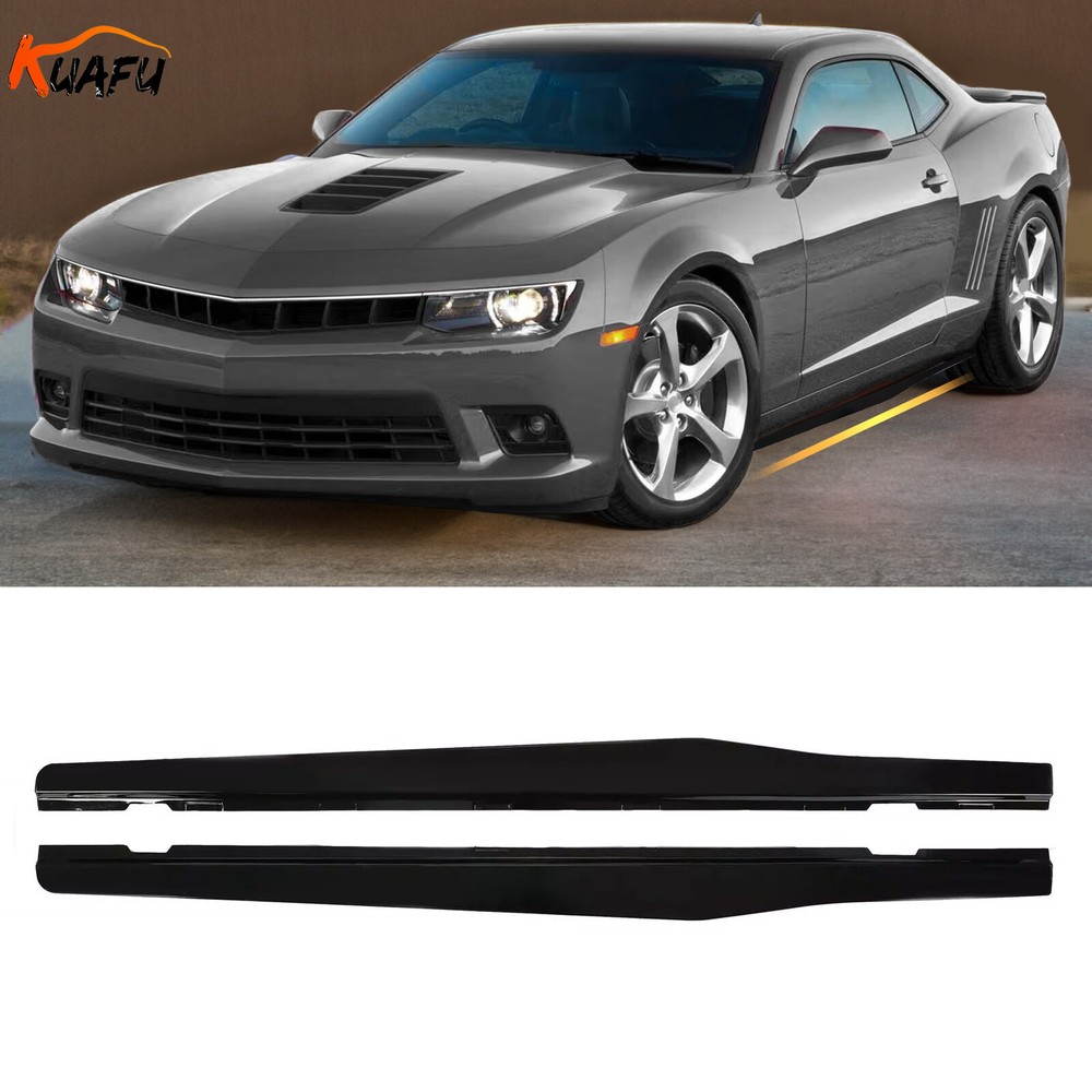 Side Skirts Extension For 2010-15 Chevy Camaro SS LS LT Gloss Black Rocker Panel