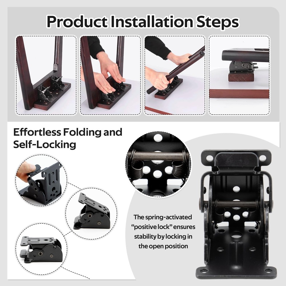 4 Pack Folding Table Leg Brackets with -Locking Hinges 0-90°, Folding Shelf B...