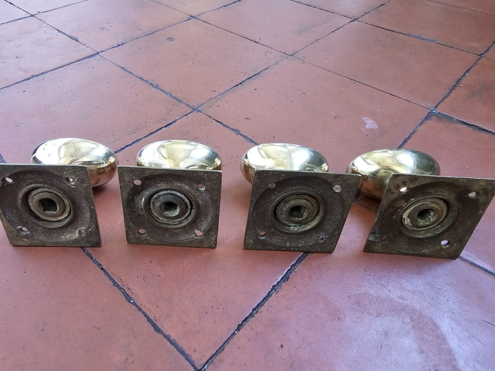 Antique original set 4 mortice lock brass door knobs