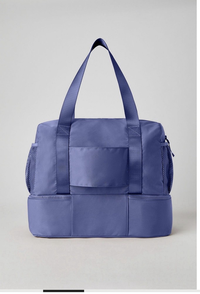 Fabletics Medium Blue Gym Bag w/ Shoe Compartment, Mesh Pockets, Zip Closure