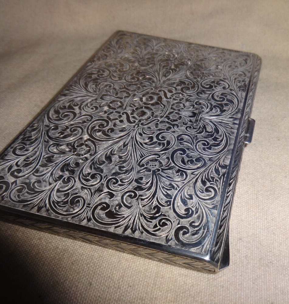 Vintage Rare 800 Silver Etched Case Signed