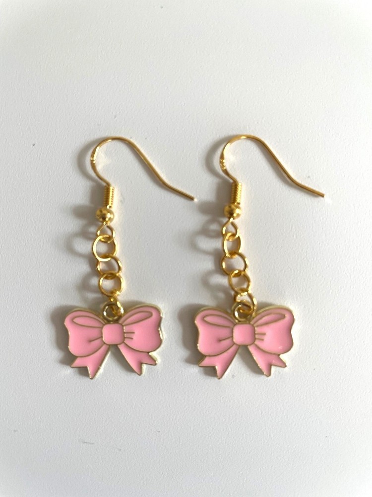 Handmade Dark Pink Bow Charm Earrings