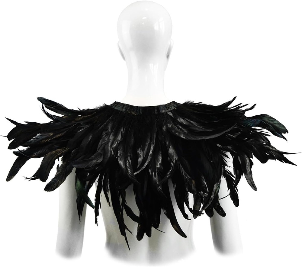 Elegant Black Feather Collar Cape