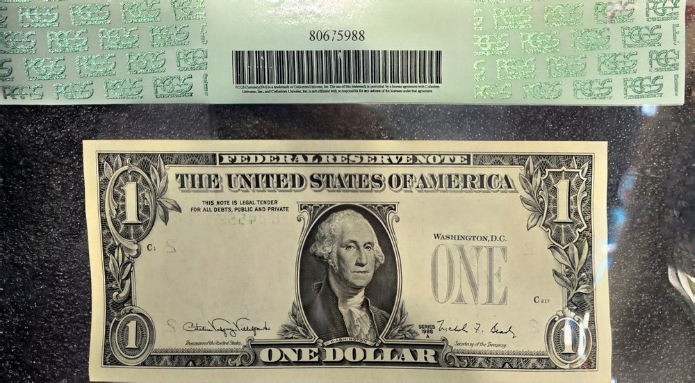 $1 1988A 2 Errors In 1 Note Missing Third Printing / Print Face On Back PCGS 65