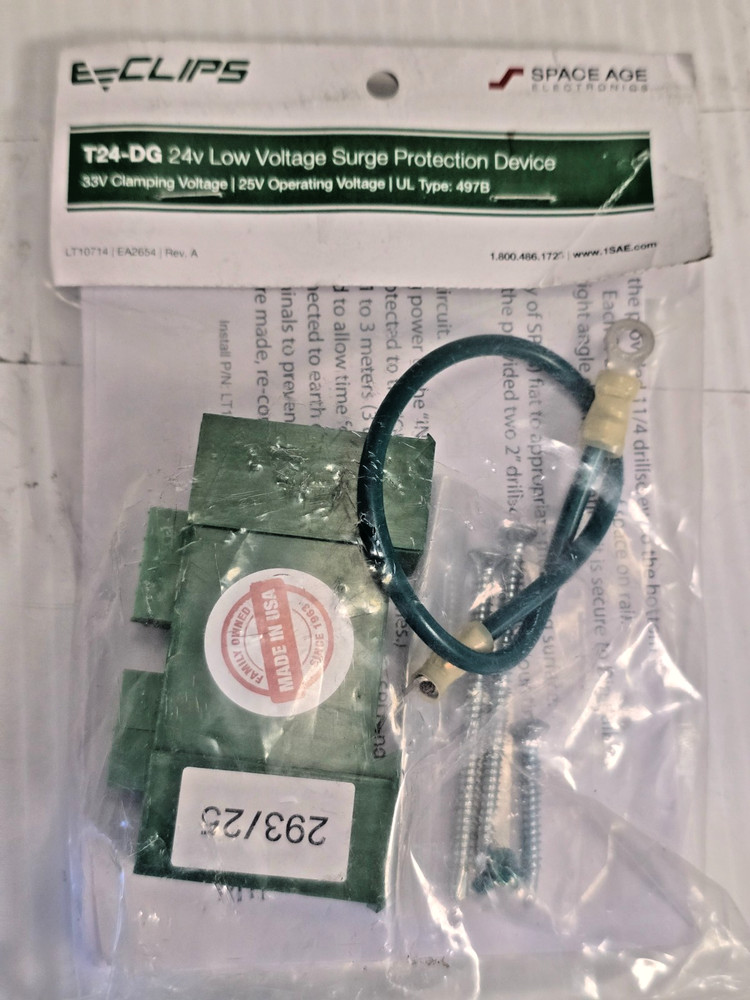 Space Age Electronics E CLIPS T24-DG 24V low voltage surge protector, NEW