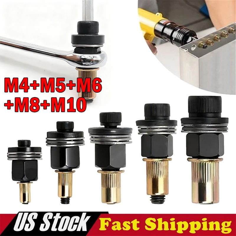 5Pcs Manual Rivet Nut Tool Adapter Carbon Steel Flat Head Threaded Insert Nuts