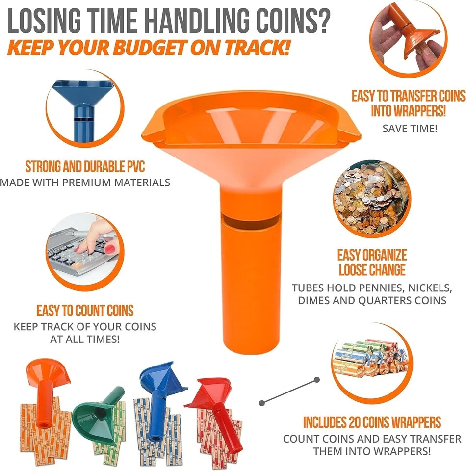 Coin Storage & Sorter Tubes 4 Color – Coded Counters 4 + 20