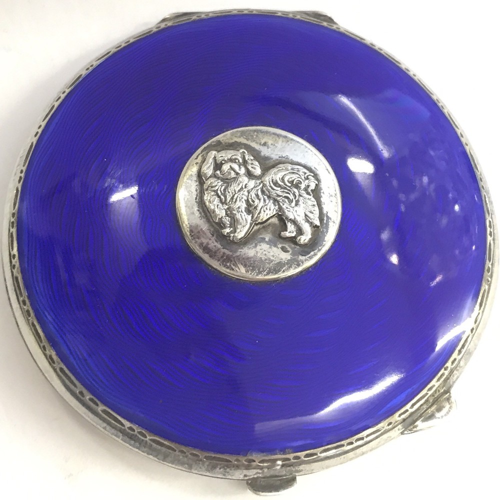 Art Deco Solid Silver Enamel King Charles Spaniel Compact Turner & Simpson 1936