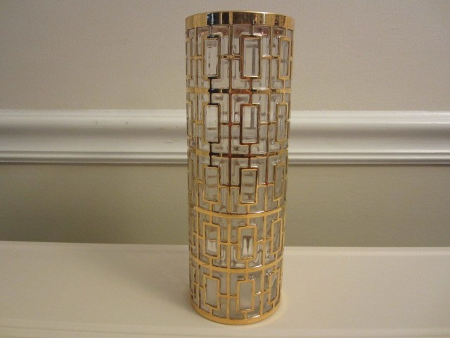 Vintage Imperial Glass Shoji Trellis Vase 10" Tall Mid Century Modern Bar Ware