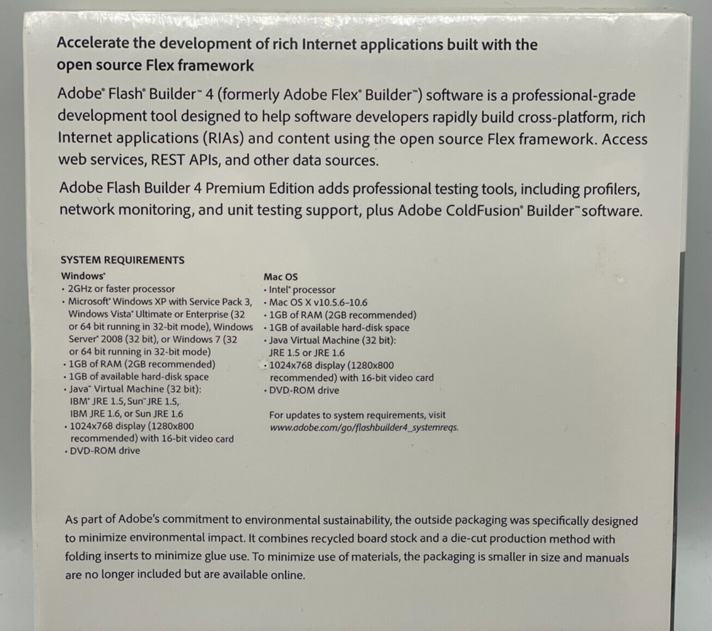 ADOBE FLASH BUILDER 4 Software MAC OS & WINDOWS Full Retail Factory Sealed