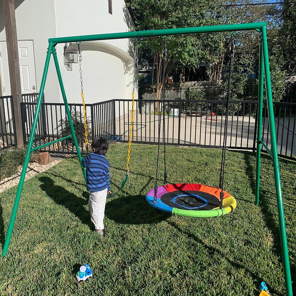 440lb 2 Seat Backyard Swing Set Heavy Duty Metal Frame Swing Set with Two Swings