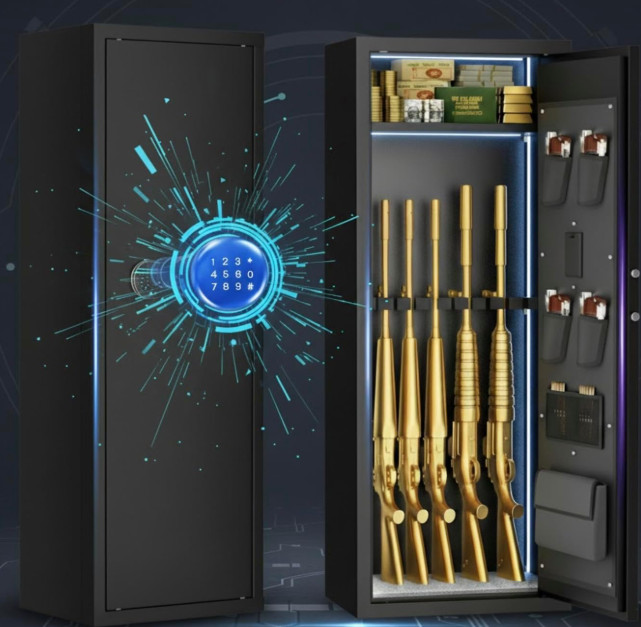 10-15 Gun Safe Biometric Fireproof Rifle & Pistol Cabinet Quick Access