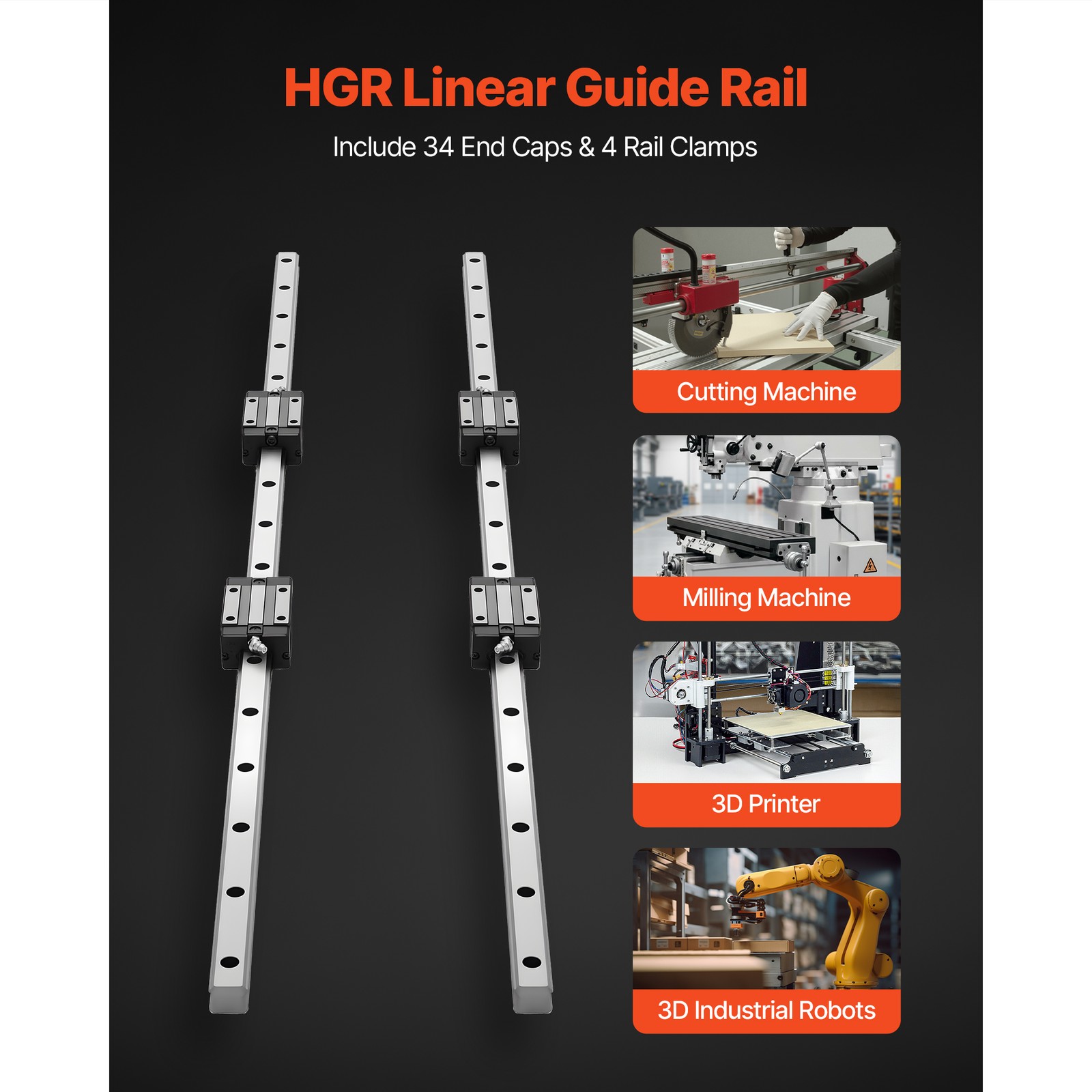 Uimoso Linear Rail Kit HGR20 2Pcs 1000 mm (39.4 in) Guide Rails with 4 Blocks