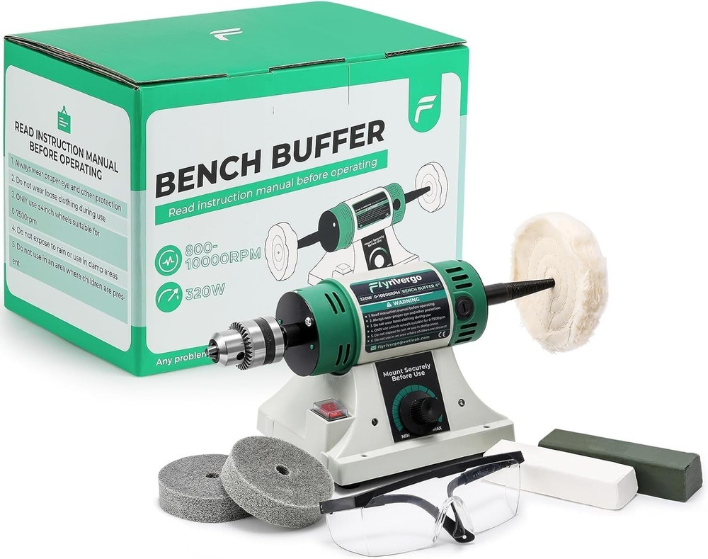 Bench Buffer Polisher Jewelry Polisher Adjustable Variable Speed Bench Buffer W/