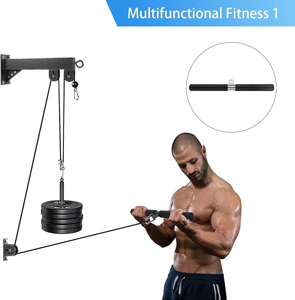 Cable Pulley System with Lat Pulldown, 3 Handles, Tricep Rope Included