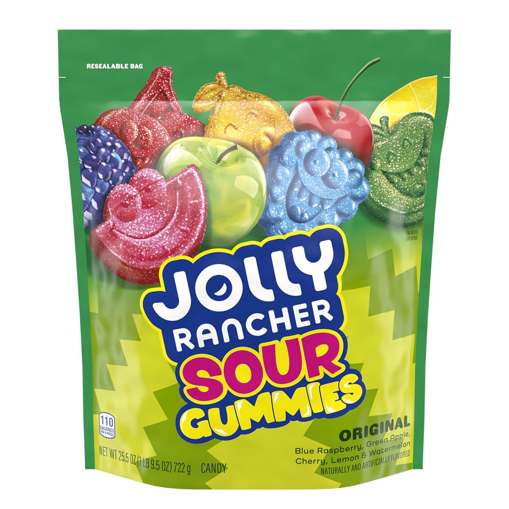 Sour Gummies Assorted Fruit Flavored Candy Resealable Bag, 25.5 Oz