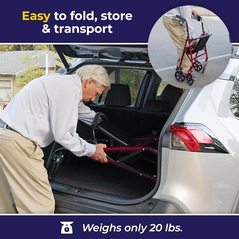 Height Adjustable Rollator Walker with Seat Foldable Rollator w/7.5" Wheels