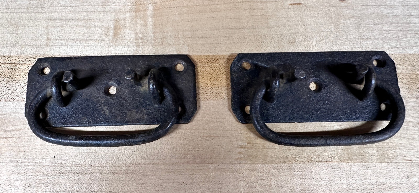 2 Vintage Forged Iron Trunk Handles, 4" Drop Pulls Tool Box, Blanket Chest